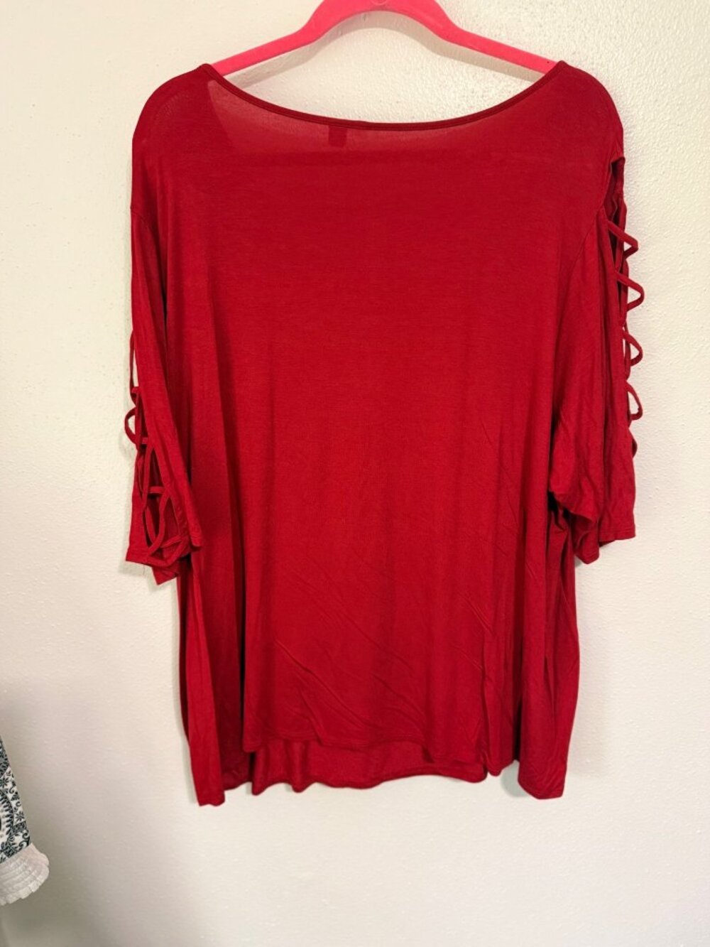 Unbranded Pullover Top with Lattice Sleeves Red Womans 26-28W